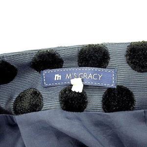 M'S GRACY スカート フレア ひざ丈 フロッキー ドット柄 プリーツ 38 M 紺 ネイビー U90