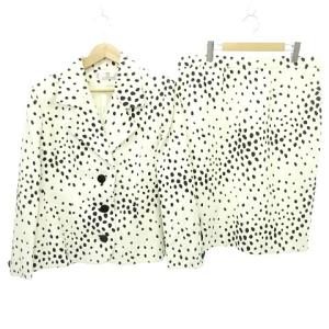 国内正規 スカートスーツ 上下 セットアップ ジャケット 変形ドット 44 XL 大きいサイズ 白 ホワイト U90 A0406