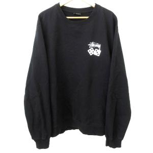 STUSSY 美品 トレーナー クルーネック 裏起毛 両面 プリント ダイス コットン L 黒 ブラック U90
