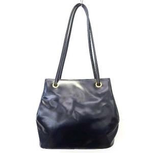 VALENTINO GARAVANI トートバッグ パテント コーティング 皮革 ロゴ 肩掛け ショルダーバッグ 紺 ネイビー ECR17