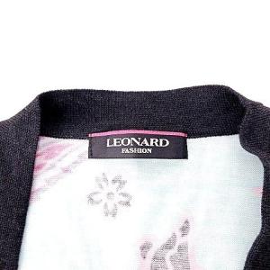 LEONARD Fashion シルク混 Vネック カーディガン ロング丈 L ブラック IBO39