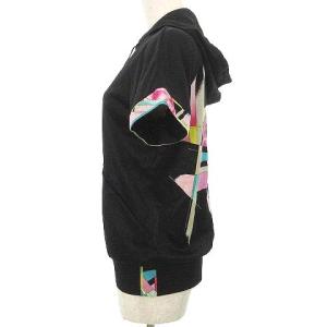 LEONARD SPORT パーカー ハーフジップ 半袖 花柄トリム バックロゴプリント トップス 40 黒 ブラック IBO39