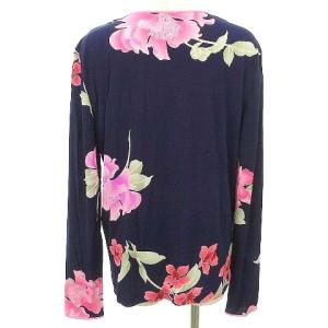 LEONARD Paris 花柄 シルク カットソー 長袖 薄手 フラワープリント 42 紺
