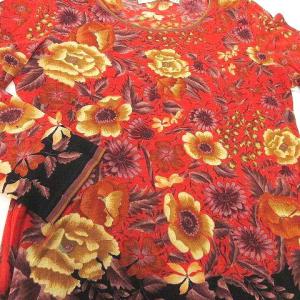 LEONARD Fashion 90S 花柄 カットソー 長袖 シルク混ウール 薄手ニット イタリア製 M 赤 レッド IBO39