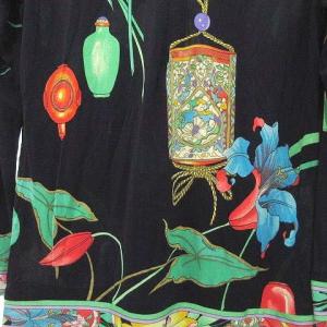 LEONARD Fashion 花柄 シルク カットソー 長袖 Vネック 薄手 トップス フラワープリント ネイビー