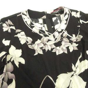 LEONARD Fashion 花柄 Vネック カットソー 長袖 肩タック フラワープリント トップス 42 黒 ブラック IBO39