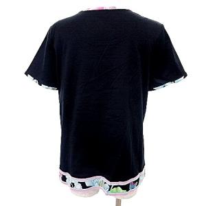 LEONARD Fashion カットソー 半袖 パイピング Uネック 無地 LL 黒 ブラック IBO39