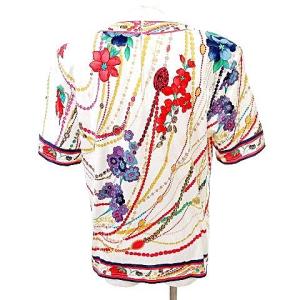 LEONARD Fashion 90S カットソー 半袖 バックジップ Vネック アクセサリー柄 LL 白 ホワイト IBO39