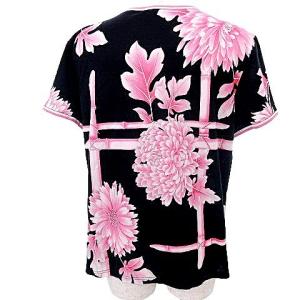 LEONARD Fashion カットソー 半袖 Vネック 菊 竹柄 LL 黒ｘピンク IBO39