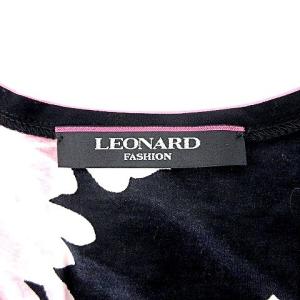 LEONARD Fashion カットソー 半袖 Vネック 菊 竹柄 LL 黒ｘピンク IBO39