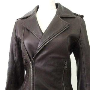 Theory ダブル ライダース ジャケット ラムレザー 羊革 ブルゾン 36 茶 ダークブラウン IBO39