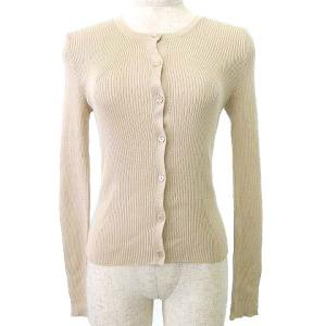 シルク ニット カーディガン 長袖 リブ スリム カットソー M ベージュ IBO39