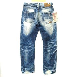 Prps タグ付 デニム パンツ ジーンズ ブリーチ加工 クラッシュリペア ボタンフライ ストレート インディゴ IBO39 A0428