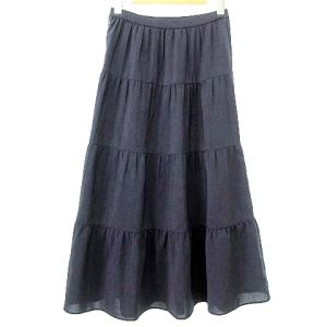 Leilian 近年 美品 ティアード スカート ロング フレア 9 M 無地 紺 ネイビー U90 A0503