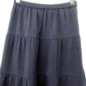 Leilian 近年 美品 ティアード スカート ロング フレア 9 M 無地 紺 ネイビー U90 A0503
