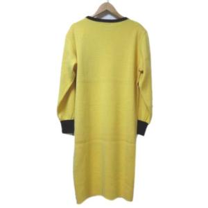 YVES SAINT LAURENT tricots ヴィンテージ ニット ワンピース ひざ丈 長袖 ウール ロゴ ワンポイント刺繍 黄 黒 イエロー ブラック