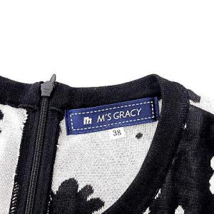 M'S GRACY ニット ワンピース ひざ丈 長袖 袖リブ 花柄 38 Mサイズ 黒 ブラック U90