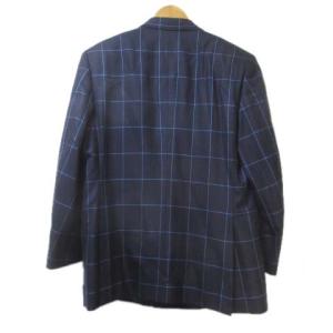 LANVIN 銀座テーラー テーラードジャケット ダブル チェック シルク ウール 紺 ネイビー サイドベンツ 胸ポケット オーダーメイド