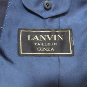 LANVIN 銀座テーラー テーラードジャケット ダブル チェック シルク ウール 紺 ネイビー サイドベンツ 胸ポケット オーダーメイド
