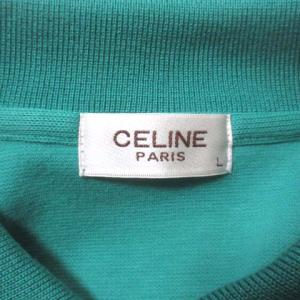 CELINE ヴィンテージ ポロシャツ 長袖 衿ライン コットンニット 刺繍 緑 グリーン L 胸ポケット NGA35 X