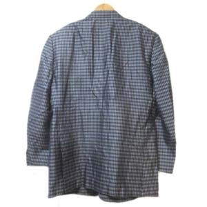 LANVIN テーラードジャケット シルク サッカー地 チェック 青 ブルー 2B 背抜き R48-45 サイドベンツ NGA35 X