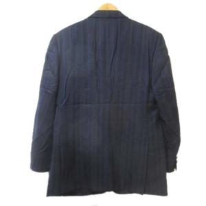 LANVIN テーラードジャケット 2B ストライプ ウール 背抜き 紺 ネイビー ロゴボタン R48-45 サイドベンツ 胸ポケット NGA35