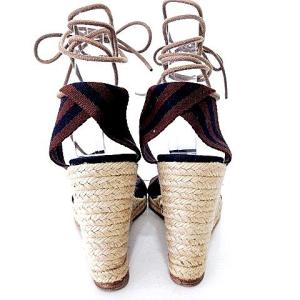 HERMES マルジェラ期 サンダル フールトゥ ウェッジソール レースアップ 革紐 38 24cm 紺 ネイビー 茶 ブラウン IBO39