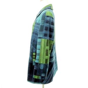 LEONARD FASHION ウールコート カシミヤ混 パッチワーク柄 9AR M 緑 グリーン IBO39 A0511