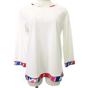 LEONARD SPORT 柄トリム カットソー 七分袖 トップス ゴルフ スポーツウエア カジュアル 40 白 ホワイト IBO39