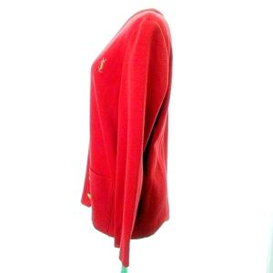 YVES SAINT LAURENT ヴィンテージ ニット カーディガン 金ボタン Vネック YSL刺繍 M 赤 レッド IBO39 A0511