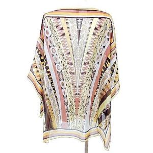 EMILIO PUTTI シルク　ブラウス　フェザープリント　イタリア製 EMILIO PUCCI シルク プリント フリンジ 半袖ブラウス（EMILIO