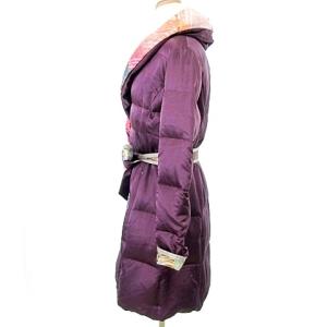 LEONARD Fashion ショールカラー ダウンコート シルク 襟プリント 38 パープル系