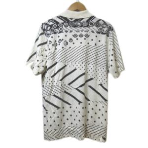 VERSACE ポロシャツ 半袖 シルク 総柄 白 黒 ホワイト ブラック 52