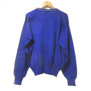 Christian Dior sports ヴィンテージ カーディガン コットンニット 長袖 ライン 青 ブルー L Vカラー NGA35 X