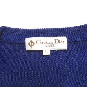 Christian Dior sports ヴィンテージ カーディガン コットンニット 長袖 ライン 青 ブルー L Vカラー NGA35 X