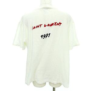 SAINT LAURENT PARIS 17年 バック刺繍 Tシャツ 半袖 カットソー ワイド 国内正規 M 白 ホワイト U30