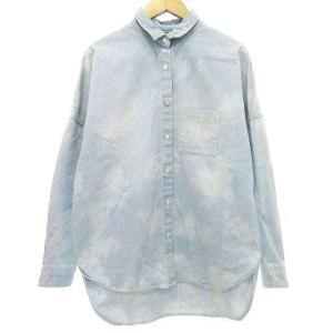 長袖 ワイド シャツ ブリーチ加工 デニム トップス 0 青 ブルー IBO39