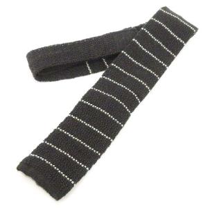 HERMES タグ付 ネクタイ ウール ボーダー ニットタイ ビジネス カジュアル ドイツ製 黒 ブラック IBO39