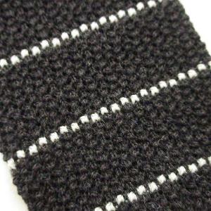 HERMES タグ付 ネクタイ ウール ボーダー ニットタイ ビジネス カジュアル ドイツ製 黒 ブラック IBO39