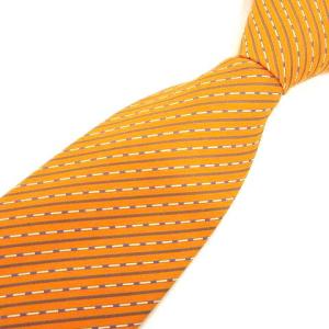 美品 ストライプ ネクタイ シルク レギュラータイ フランス製 ビジネス パーティー オレンジ IBO39