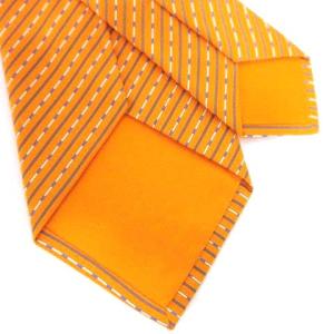HERMES 美品 ストライプ ネクタイ シルク レギュラータイ フランス製 ビジネス パーティー オレンジ IBO39