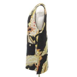 LEONARD Fashion 90S ペイズリー柄 ロング ベスト ヴィンテージ 金ボタン ウール 9 黒 ブラック IBO39