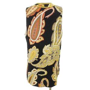 LEONARD Fashion 90S ペイズリー柄 ロング ベスト ヴィンテージ 金ボタン ウール 9 黒 ブラック IBO39