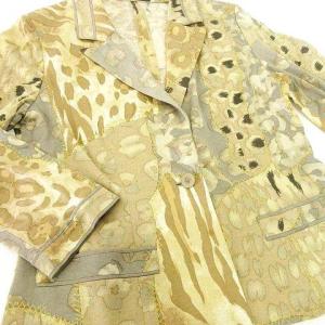 LEONARD Fashion 総柄 テーラード ジャケット 1Bシングル 薄手 L ベージュ IBO39