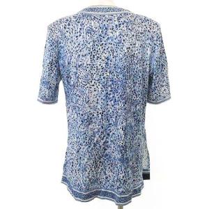 LEONARD Fashion 90's ノーカラー ジャケット 半袖 レオパード柄 ヒョウ柄 金ボタン 約Lサイズ 青 ブルー IBO39