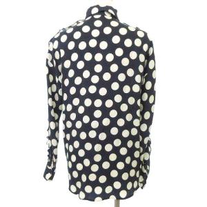 Drawer 近年 シルク ドット ブラウス 長袖 シャツ 36 紺 ネイビー IBO39