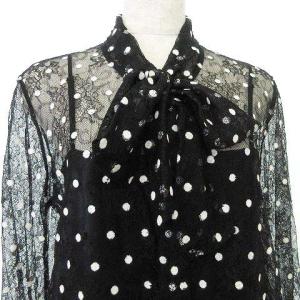 Diagram GRACE CONTINENTAL レース ドット プリント ブラウス 長袖 ボウタイ リボン シャツ インナーキャミ付き 36 黒 ブラック IBO39