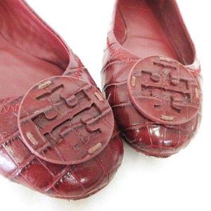 TORY BURCH バレエシューズ クロコ型押し Tロゴ フラット パンプス 6M 23cm エンジ IBO39