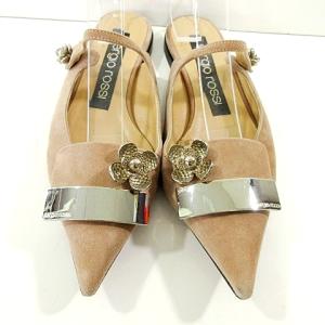 Sergio Rossi ミュール フラットシューズ ストラップ スエードレザー フラワー 花 35 22cm くすみピンク 小さいサイズ IBO39