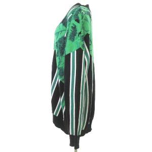 MSGM リーフ ストライプ カーディガン ジャガード ニット オーバーサイズ S 黒 グリーン IBO39
